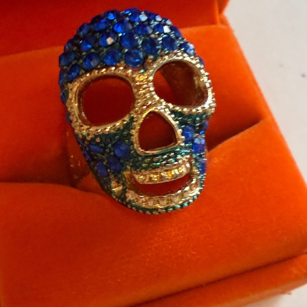 Blue and Gold Skull Ring